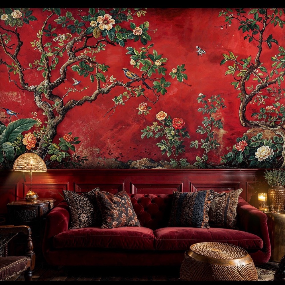 Elegant Red Floral Wall Mural